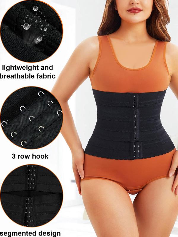 Women's Solid 3-sectional Hook & Eye Waist Trainer, High Stretch Tummy Control Corset for Daily Wear, Women Sexy Shapewear Clothes, Fall Wear 2024, 90s Clothes, Girdle