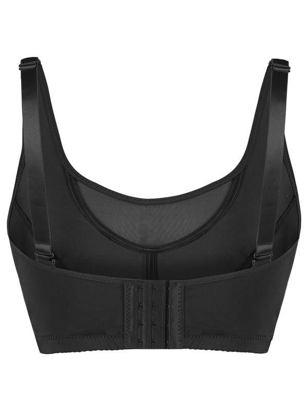 Women's Solid Wireless Bra, Push Up Bra, Contrast Mesh Full-Coverage Bras, Adjustable Strap Black Bralettes, Smooth Comfort Lingeries for Women