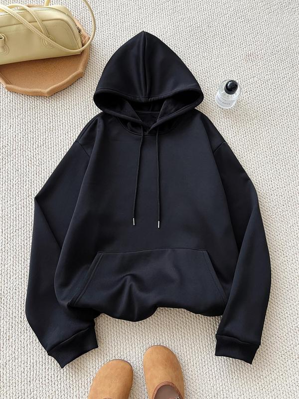 Women's Figure Print Drop Shoulder Thermal Lined Hoodie, Fashion Casual Drawstring Pocket Hooded Sweatshirt for Daily Holiday Outdoor Wear, Women Clothing for Fall & Winter