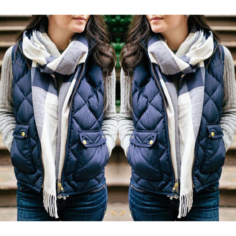 Women Warm Vest, Solid Color Stand Collar Warm Padded Zipper Up Side Pockets Gilet Quilted Puffer Wild Fashion Vest