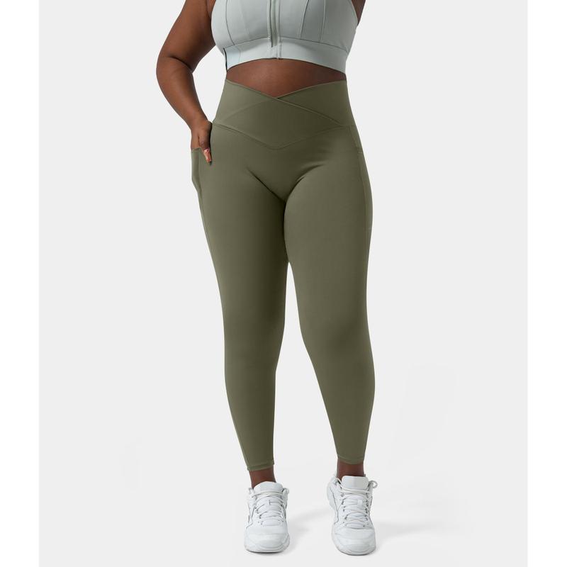 Halara Softlyzero™ High Waisted Crossover Side Pocket Plain plus Size Full Length Leggings-Upf50+ Does not apply