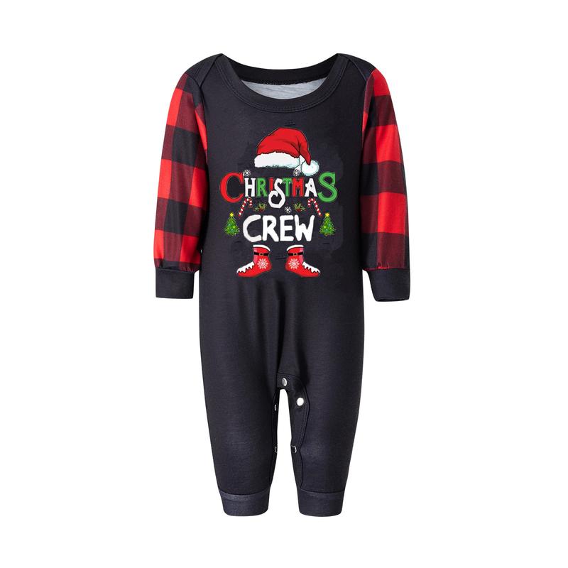 Matching Christmas Pajamas For Family, Baby Romper Letter Christmas Hat Print Long Sleeve Tops + Plaid Pants Sleepwear Set