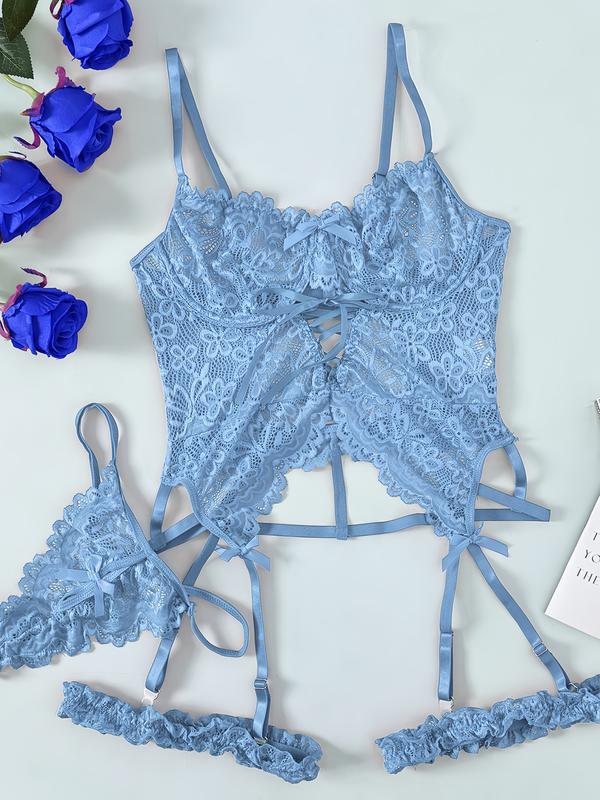 Women's Sexy Underwear Blue White Lace Lingerie Set underwear set sexy costume Womenswear Lady Comfort Basic Minimalist Spaghetti Strap lingerie set sexy comfy breathable lingerie lingerie