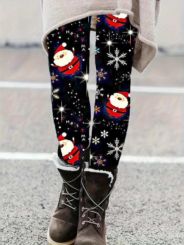 Women's Christmas Print Leggings, Casual Comfy Breathable Skinny Pants for Daily Wear, Ladies Bottoms for Fall & Winter