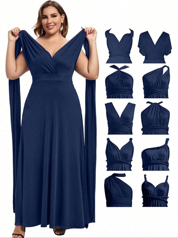   Minimalist Multi-Way Wrap Draped V Neck A Line Dress, Summer Clothes Women, Lady Chic Solid High Waist Party Evening Gown, Wedding Dresses, Women's Back To School Clothes for Summer Formal Wear, Womenswear