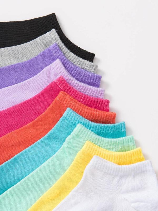 Women's 10 Pairs Solid Color Ankle Socks, Lady Casual Comfort Low Cut Comfy Breathable Multicolor Socks for Women, Womenswear, Women's Socks & Hosiery