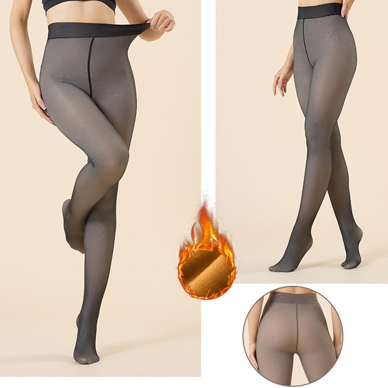 V'SECRET Women Winter Tights Fake Fleece Tights Opaque Fleece lined Leggings Fake Transparent Thermal Pantyhose Elastic Skinny Pants