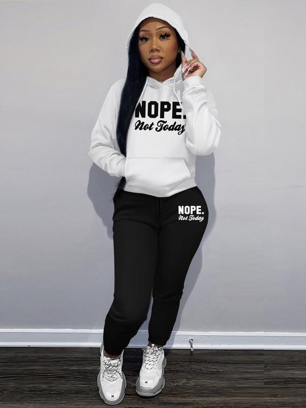 Women's Letter Print Hoodie & Drawstring Waist Sweatpants Set, Casual Long Sleeve Hooded Sweatshirt & Pocket Jogger Pants, Women's Fall & Winter Clothes