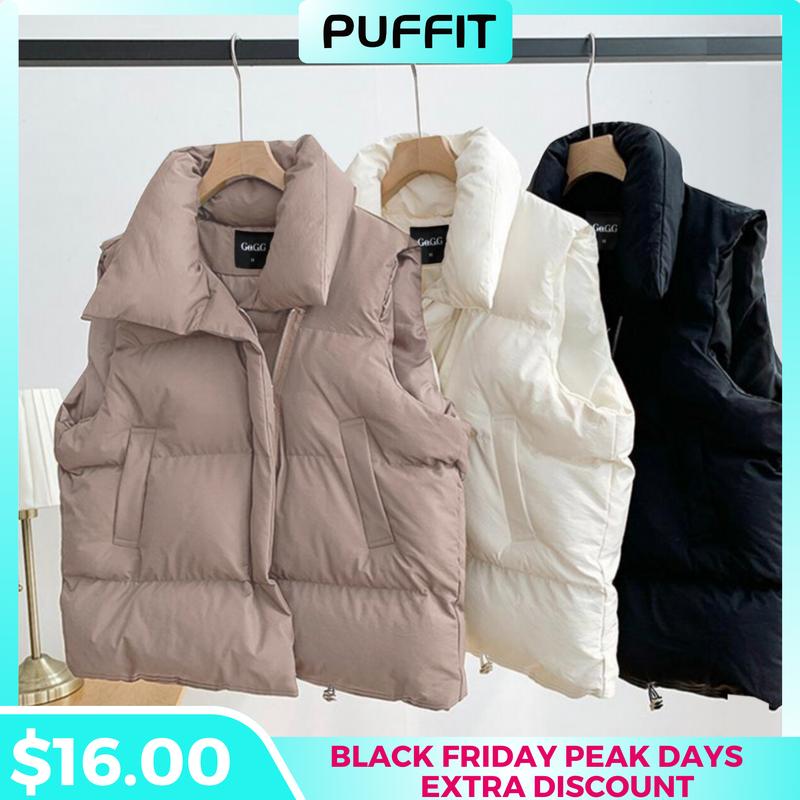 PUFFIT Go.G.G Women Warmer Oversized Puffer Gilet, Sleeveless Waistcoat Quilted Vest, Deep Pockets Adjustable Toggles Versatile Style Lightweight