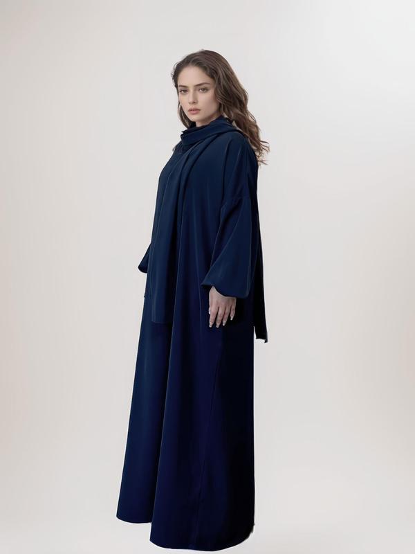 Women's Solid Color Batwing Sleeve Arabian Hooded Dress, Modest Long Sleeve Maxi Dress for Daily Wear, Ladies Clothes for All Seasons