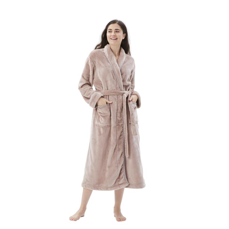 Women's Bathrobe Shawl Collar and Hooded,Lounge Sleepwear Robe Side Pockets