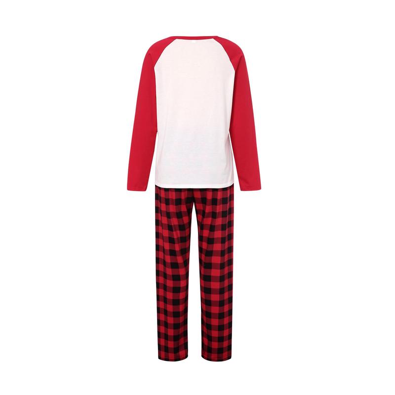 Family Matching Nightwear Set, Christmas Letter Print O-Neck Long Sleeve Blouse+ Plaid Pants for Kids Adults