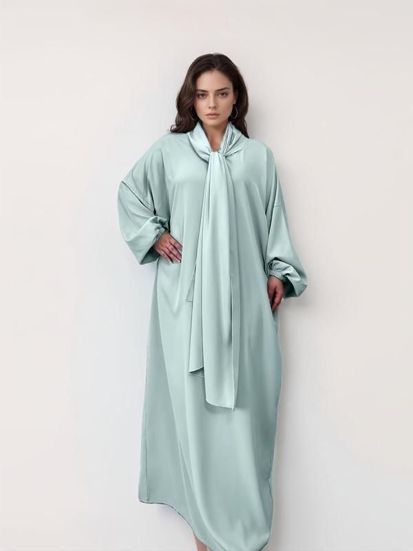 Women's Solid Color Batwing Sleeve Arabian Hooded Dress, Modest Long Sleeve Maxi Dress for Daily Wear, Ladies Clothes for All Seasons