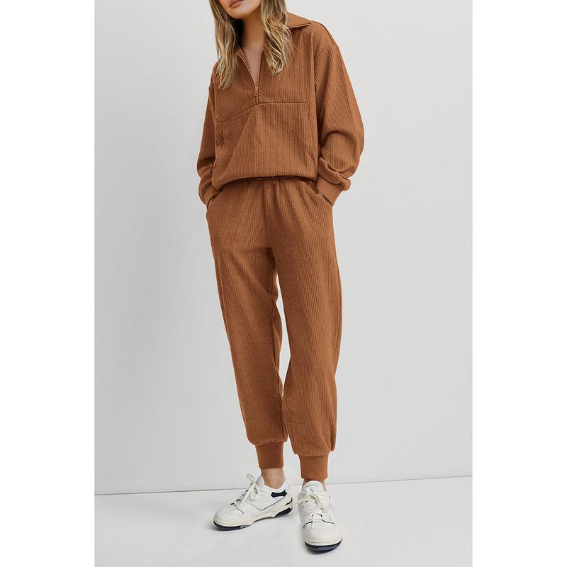 PrettyGarden Women's 2-Piece Sweatsuits Set Long Sleeve Half Zip Pullover Sweatshirt Joggers Sweatpants Comfy Outfits Soft Tracksuit Womenswear Overalls