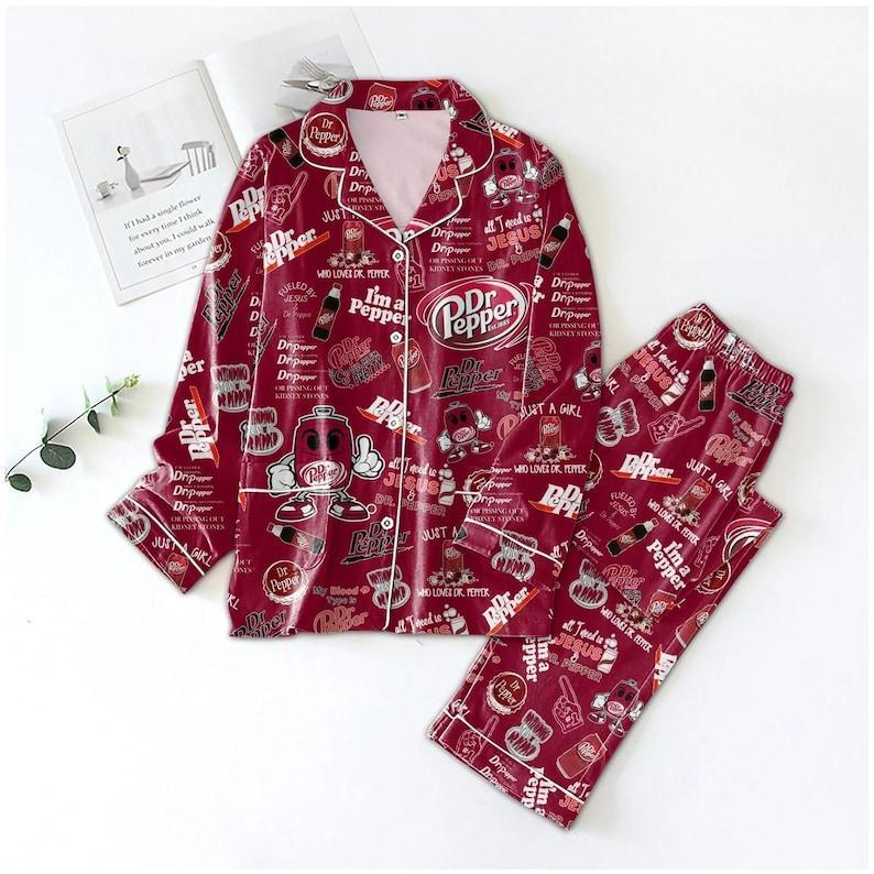 Retro Dr Pepper Pajamas Set, Pyjamas Christmas, Dr Pepper Shirt, Holiday Shirt, Matching Pajamas, Soda Pajamas Family, Dr Pepper Lover Gifts