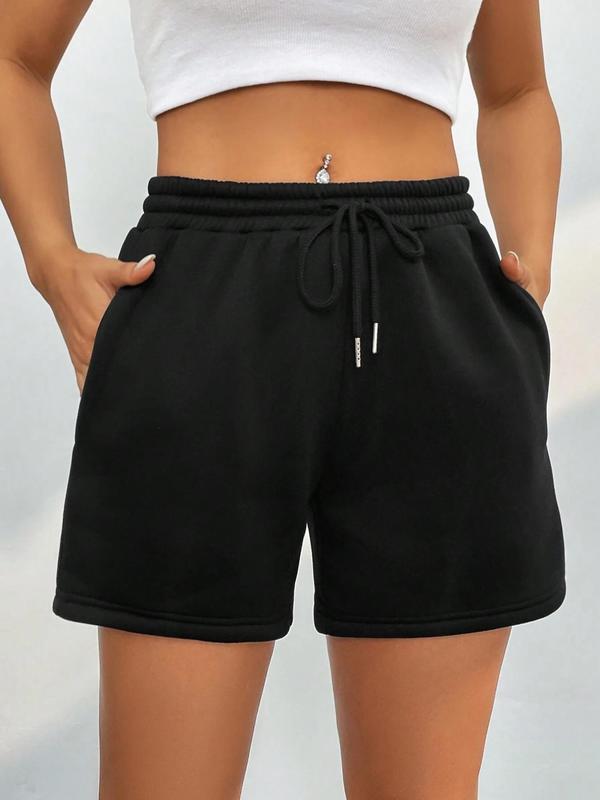 Women's Plain Drawstring Waist Pocket Straight Leg Shorts, Casual Comfy Solid Shorts for Daily Wear Outdoor Wear, Women Bottoms for Summer