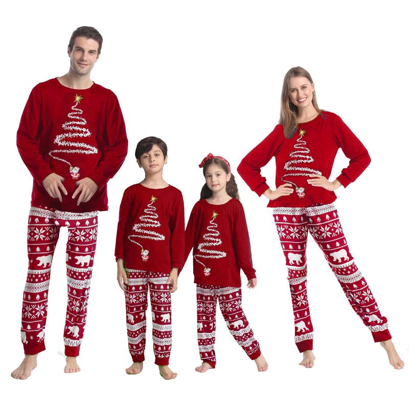 Christmas Parent-child Nightwear Outfits Pajamas Sets, Long Sleeve Printed Pattern Tops and Pants Xmas Pj's Clothes Homewear Sleepwear Loungewear Nightwear for Men  Women  Kids