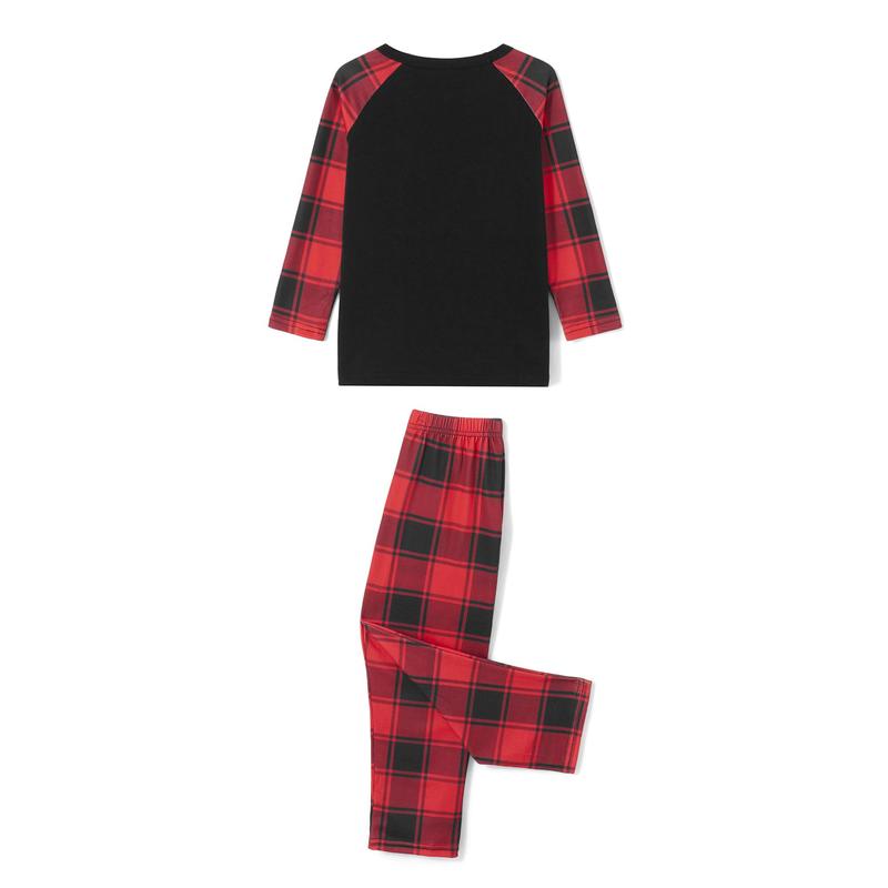 Christmas Family Pajamas Matching Set Letter Print Long Sleeve Tops and Plaid Pants Sleepwear Womenswear Check