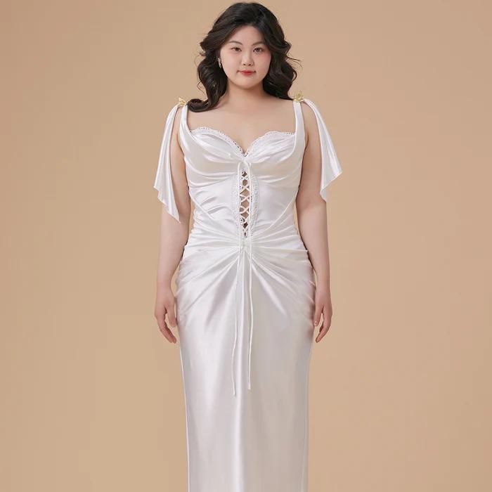 Curve & Plus St. Phoenix Corset Dress - 2024 White Wedding Party Dress Plus Size Vintage Roman Myth Knit Beaded Wedding Dress Stretch Fishbone Dresses