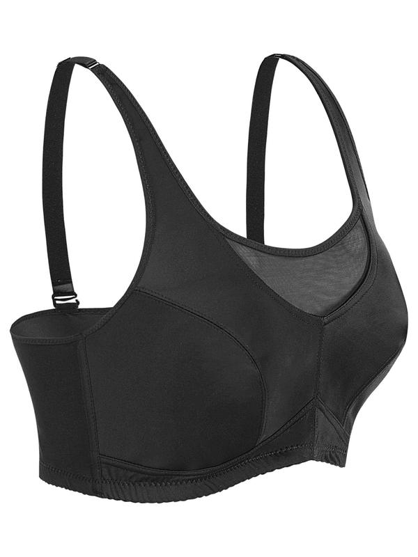 Women's Solid Wireless Bra, Push Up Bra, Contrast Mesh Full-Coverage Bras, Adjustable Strap Black Bralettes, Smooth Comfort Lingeries for Women