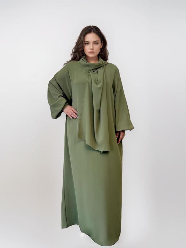 Women's Solid Color Batwing Sleeve Arabian Hooded Dress, Modest Long Sleeve Maxi Dress for Daily Wear, Ladies Clothes for All Seasons