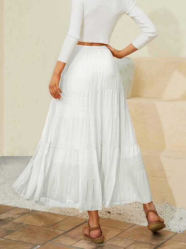 Women's Chiffon Elastic High Waist Pleated A-Line Flared Maxi Casual Skirts