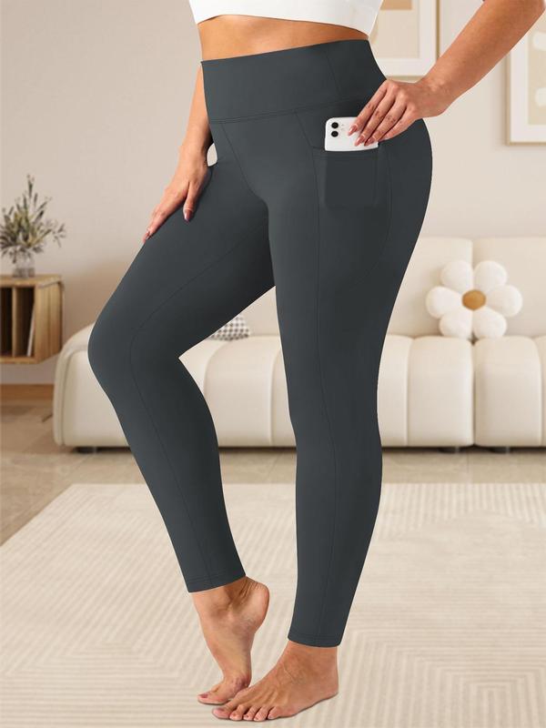  Solid High Waist Pocket Leggings, Casual Comfy Skinny Pants for Women, Women's Bottoms for Fall & Winter