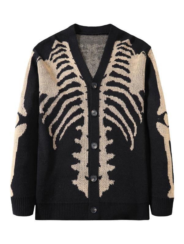 Skeleton Print Long Sleeve Cardigan Sweaters V Neck Button Down Outwear Coats