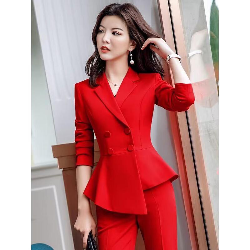 Red Suit Female President Temperament Mature Women coat 2024 fall Business Suit Suit