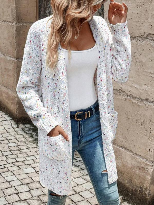 Women's All Over Print Pocket Drop Shoulder Cardigan, Casual Long Sleeve Open Front Knitwear for Daily Wear, Ladies Clothes for All Seasons, Going Out Outfits 2024, Cardigan for Women