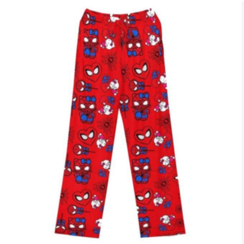 Chrismas Pajamas Anime Pants for Women Men Cartoon Spider Cats Cute All Over Print Flannel Sleep Casual Bottoms Women Pajimas