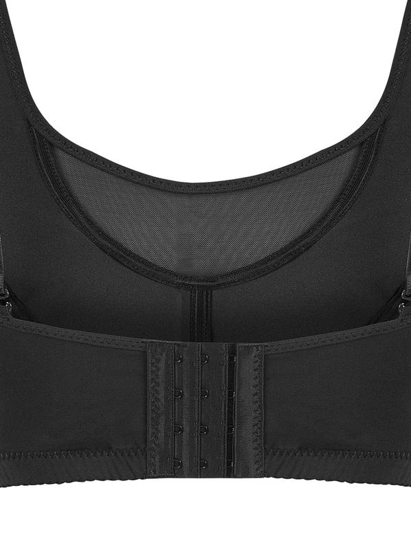 Women's Solid Wireless Bra, Push Up Bra, Contrast Mesh Full-Coverage Bras, Adjustable Strap Black Bralettes, Smooth Comfort Lingeries for Women