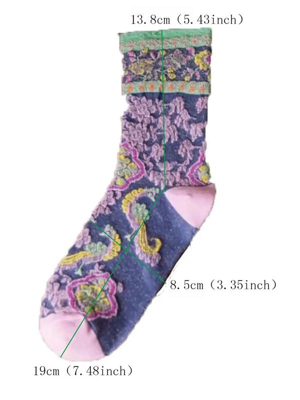 Women's Multicolored Floral Jacquard Crew Socks, Casual Comfort Cozy Mid-tube Socks for Daily Outdoor Wear, Women's Socks for Fall & Winter, Socks for Women