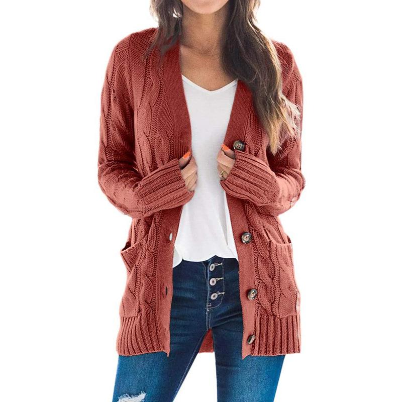 2024 Autumn and Winter New Women's Clothing Casual Cardigan Coat Solid Color Twist Button Cardigan Sweater Women Knitwear Womenswear