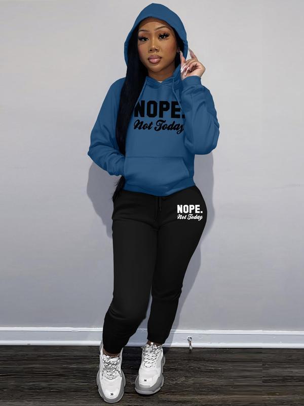 Women's Letter Print Hoodie & Drawstring Waist Sweatpants Set, Casual Long Sleeve Hooded Sweatshirt & Pocket Jogger Pants, Women's Fall & Winter Clothes