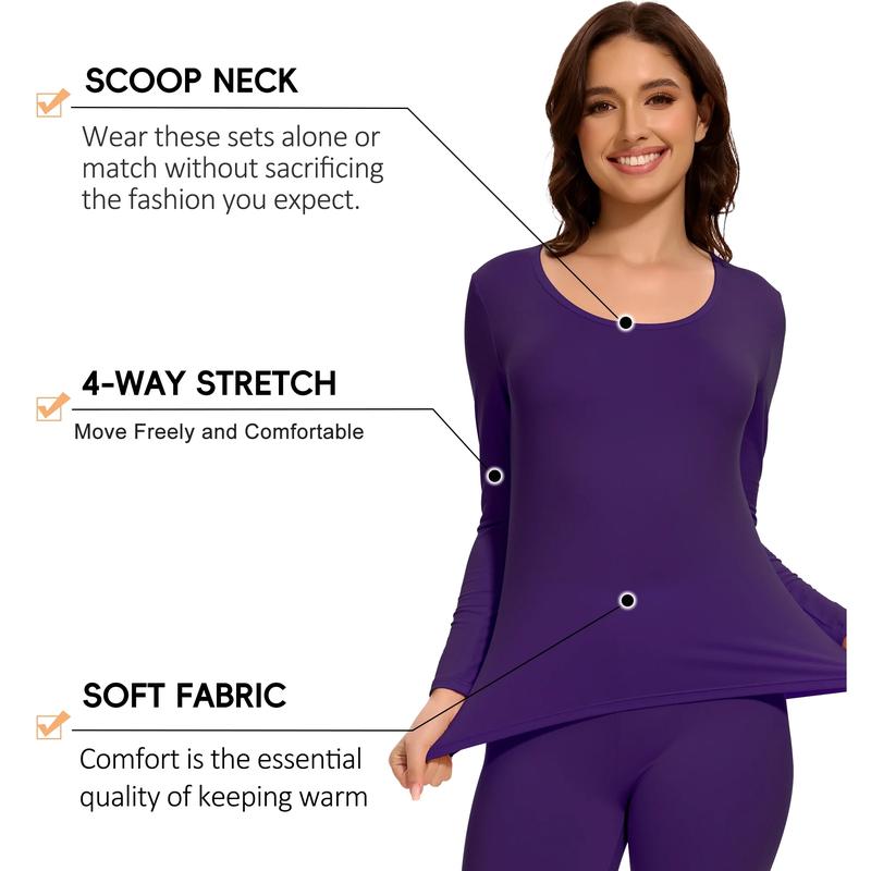 Two-Piece Women's Thermal Underwear Set, Lightweight Ultra Soft Long Sleeve Top & Leggings Long Johns Base Layer Set For Fall & Winter, Women's Sleepwear For Indoor Wear Fabric Womenswear