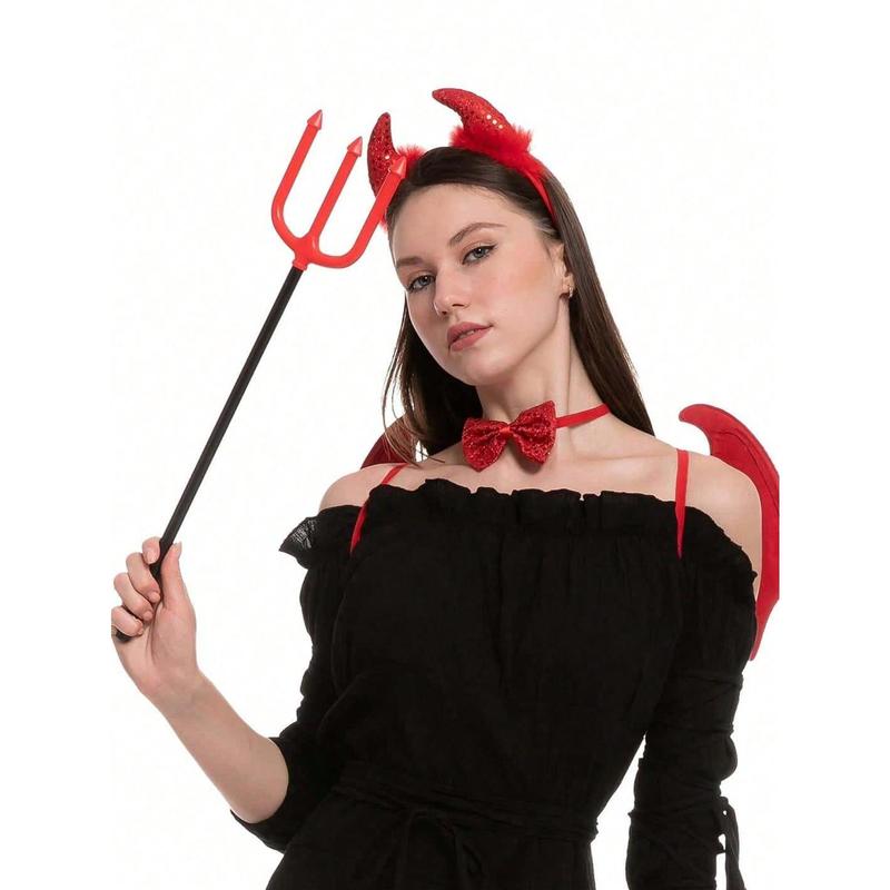 FASHION   SYNCFUN 5 Pcs Devil Halloween Costume Set With Red Devil Wings, Devil Pitchfork, Bow Tie, Sequin Devil Horn Headband, And Devil Tail Devil Costume Accessories For Cosplay Party