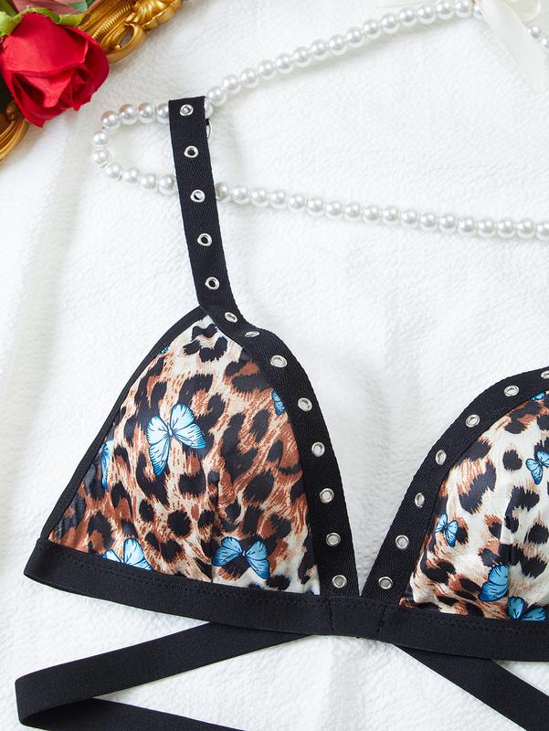 Sexy tight sexy underwear leopard print butterfly underwear underwear set