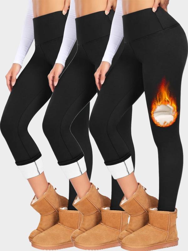 Women's Solid High Waist Thermal Lined Leggings, Casual Soft Comfy Warm Skinny Pants for Daily Wear, Ladies Bottoms for Winter