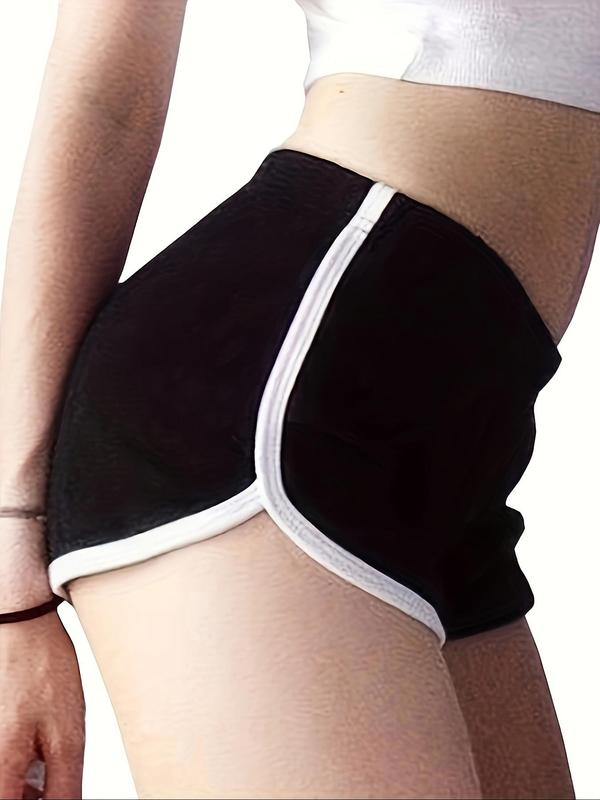 Women's Contrast Binding High Waist Shorts, Casual Elastic Waist Straight Leg Shorts for Daily Outdoor Wear, Ladies Bottoms for All Seasons