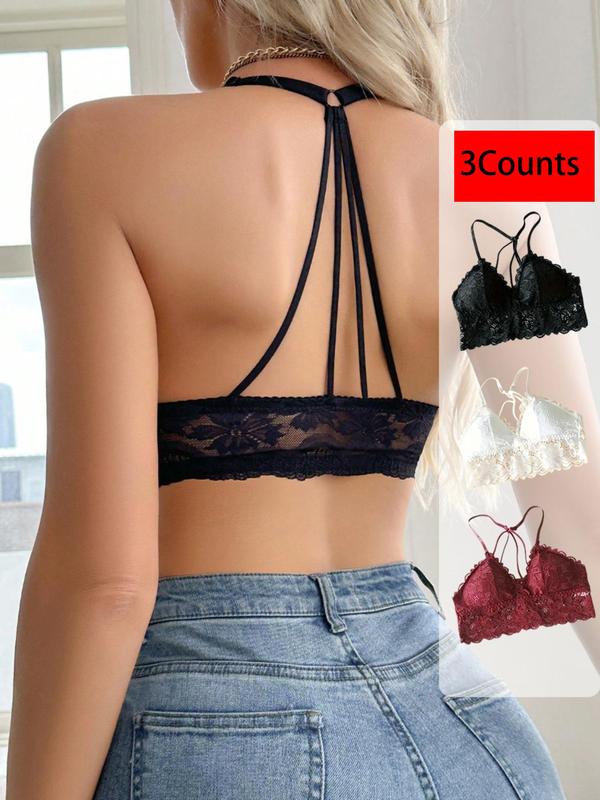 Women's Floral Lace Bralette, Removable Chest Pads Sheer Lingerie Top, Soft Comfortable Breathable Lingerie for Daily Wear