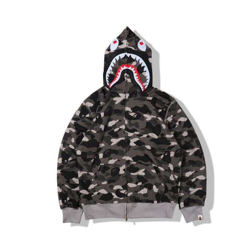 New Men's Couple Fashion Shark Head Camouflage Cardigan Hooded Sweater,Jacket Men and Women, Y2K Hip-hop Street Style Zipper Hooded Sweatshirt, Loose Casual Large Size Long-sleeved Jacket, bape