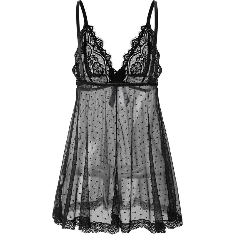 Sexy lingerie Lace Babydoll Chemise, Black, Women's Sleepwear S-5XL