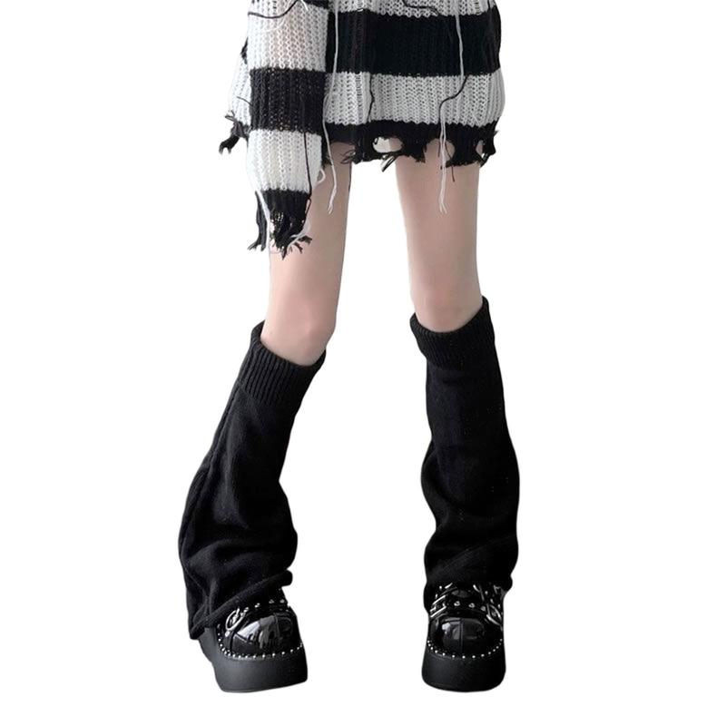 Women Girls Lolita Ribbed Knit Leg Warmers Kawaii Japanese Student Long Socks Leggings Harajuku Goth Streetwear