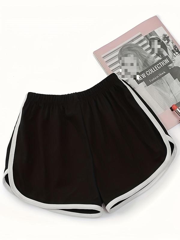 Women's Contrast Binding High Waist Shorts, Casual Elastic Waist Straight Leg Shorts for Daily Outdoor Wear, Ladies Bottoms for All Seasons