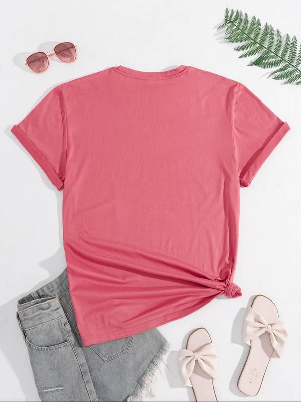 Women's Letter Print Round Neck Tee, Casual Short Sleeve Crew Neck T-shirt for Summer, Fashion Women's Top for Daily Wear