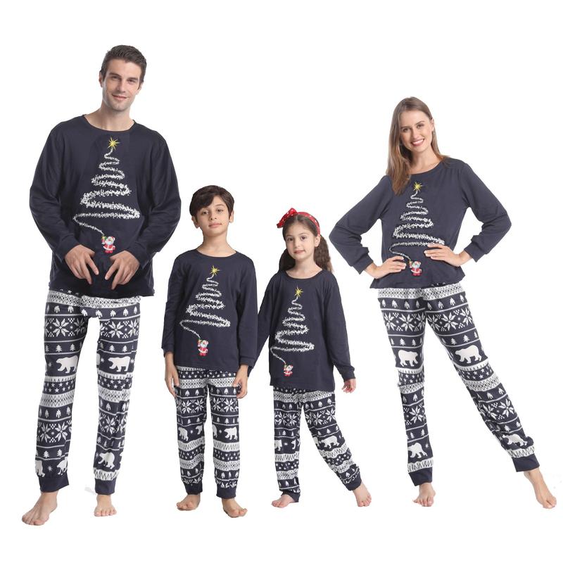 Christmas Parent-child Nightwear Outfits Pajamas Sets, Long Sleeve Printed Pattern Tops and Pants Xmas Pj's Clothes Homewear Sleepwear Loungewear Nightwear for Men  Women  Kids