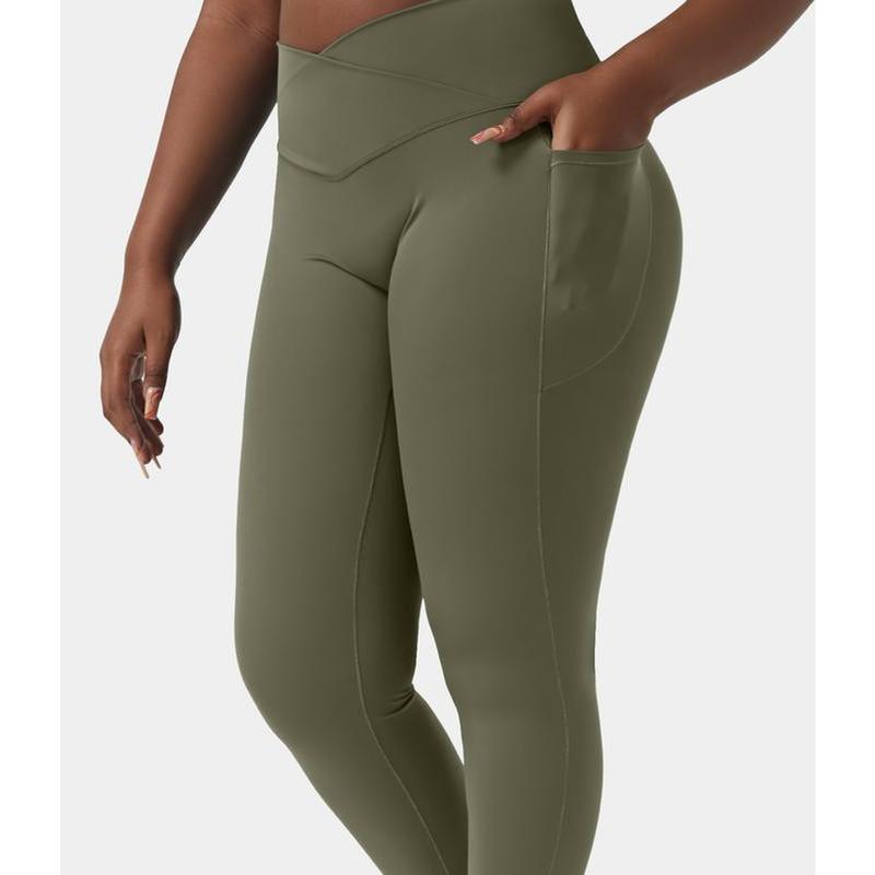 Halara Softlyzero™ High Waisted Crossover Side Pocket Plain plus Size Full Length Leggings-Upf50+ Does not apply