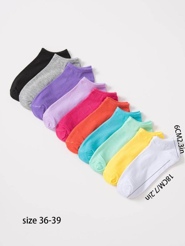 Women's 10 Pairs Solid Color Ankle Socks, Lady Casual Comfort Low Cut Comfy Breathable Multicolor Socks for Women, Womenswear, Women's Socks & Hosiery