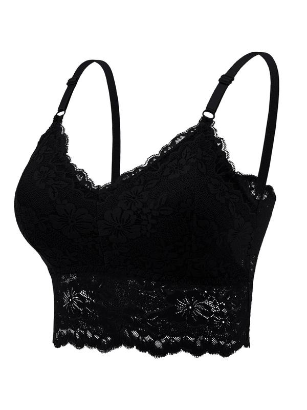 Women's Adjustable Strap Backless Lace Bra, Solid Wireless Lingerie Top, Soft Comfy Breathable Underwear for All Seasons